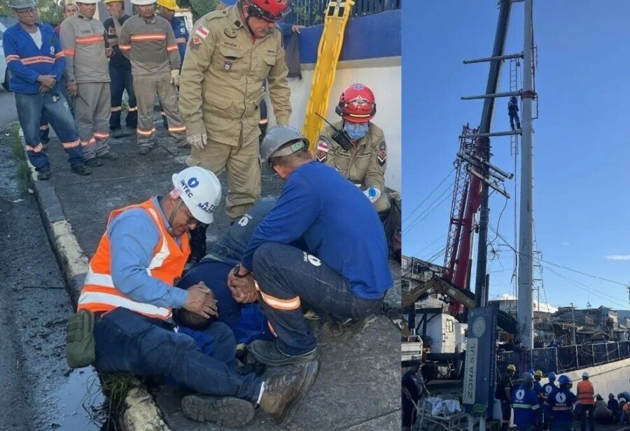 Homem despenca de poste durante serviço em Manaus